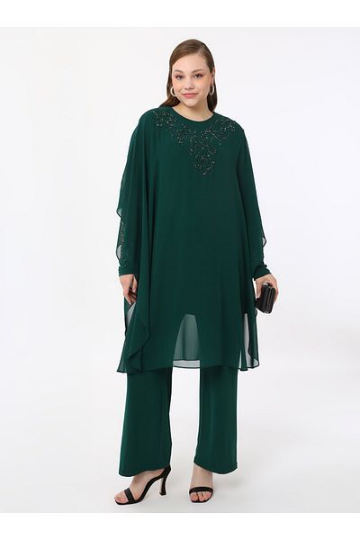 ALİA Βραδινό Σετ Φόρεμα Plus Size - Emerald Green - Βραδινό Φόρεμα
