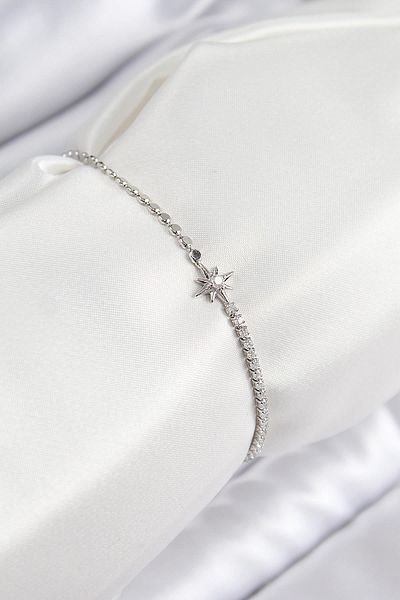 Celira Brass Zircon Stone Pole Star Model Crush Chain Silver Color Women's Bracelet