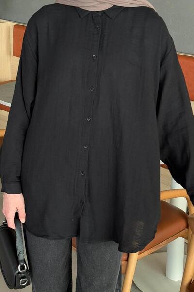 lamelif Muslin Hijab Shirt Black