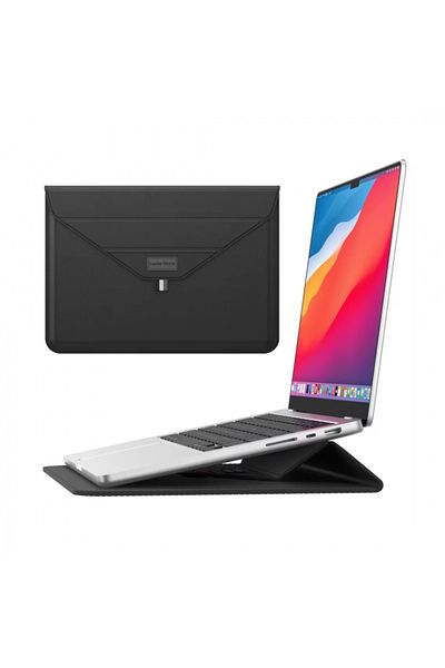 OEM Husă ultra-subțire pentru laptop de 13/14 inch, din piele, cu suport, neagră