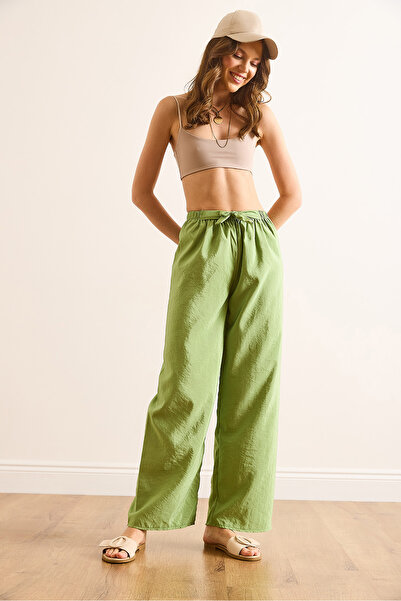 Olalook Жіночі брюки Palazzo Ayrobin з відкритою зеленою пояскою та еластичним поясом PNT-19000200