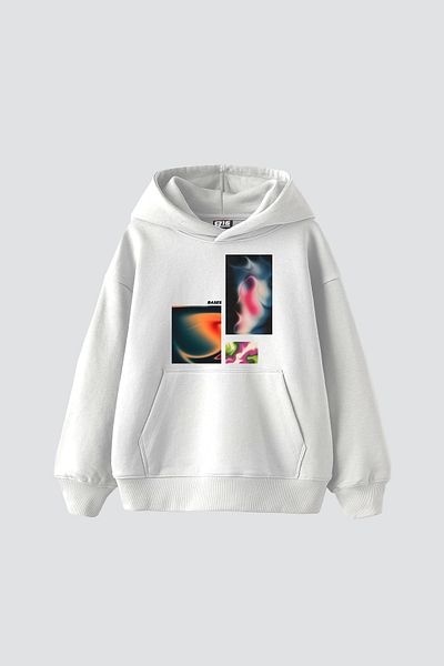Bak Moda Bases Printed Oversize Women's White Hoodie