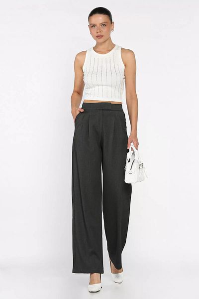 GÜLSELİ Dark Anthracite Women's Waist Elastic Velcro Palazzo Trousers