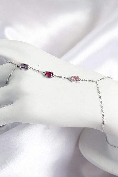 Celira Brass Colored Zircon Stone Rectangular Model Silver Color Women's Shahmeran