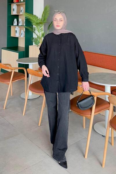 lamelif Muslin Hijab Shirt Black