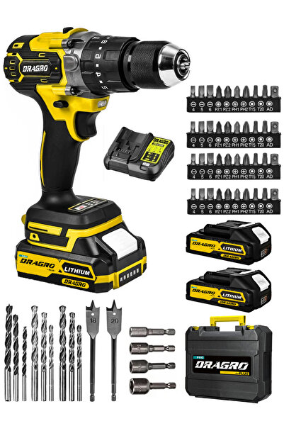 Dragro 21v Çift Akülü Vidalama Çelik Mandren Kömürsüz Motor Darbeli Şarjlı Ma...