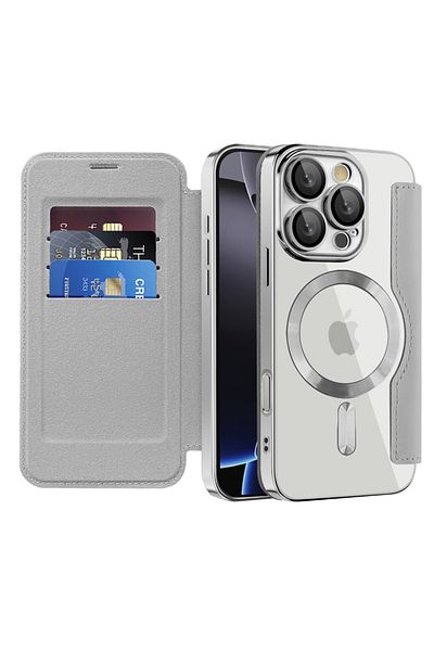 SKYDDAR INNOVATION Case for iPhone 16 Pro Max, SmartMag Book, Magsafe, RFiD, Card Holder, sticker set, Gray