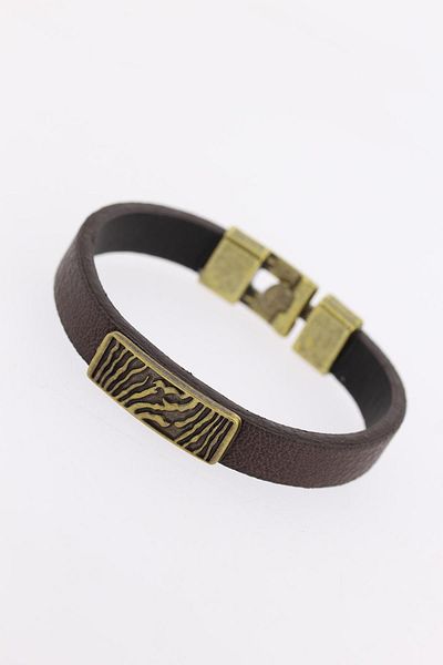 Celira Brown Leather Men's Bracelet with Tumbled Metal Zebra Accessories