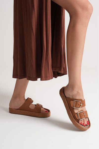 TOPUK Tan Women's Rope Leather Powder Slippers
