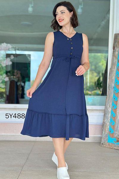 İnce Topuk Zero Sleeve Button Detail Aerobin Fabric Dress 5Y488