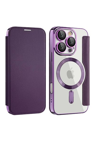 SKYDDAR INNOVATION Case for iPhone 16 Pro Max, SmartMag Book, Magsafe, RFiD, Card Holder, sticker set, Purple