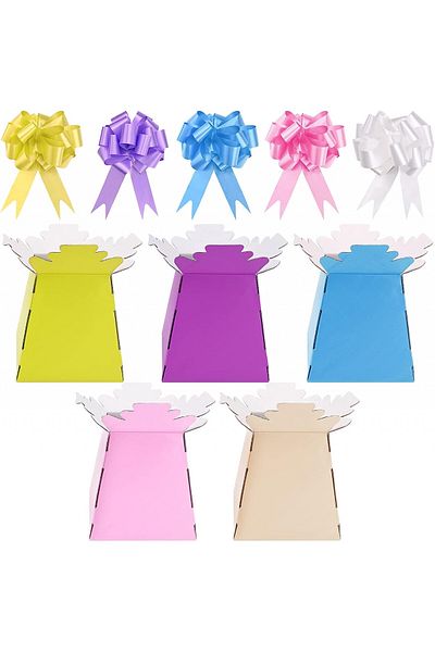 TSLBW Set of 5 gift boxes with bows TSLBW, cardboard, multicolor, 17 x 17 x 11 cm / 20 x 12 cm