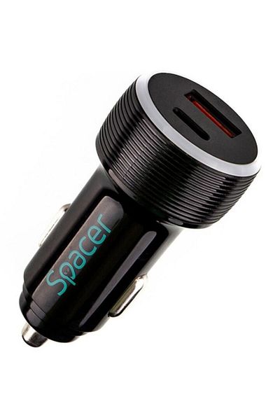 Spacer Încărcător auto cu încărcare rapidă 17W 3.1A, lumină LED, negru
