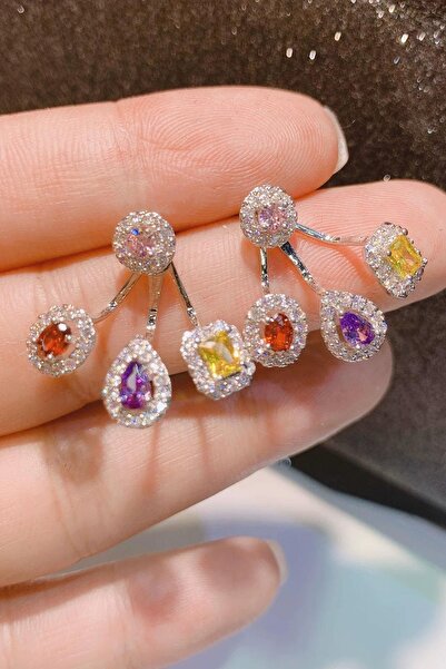 TAKIŞTIR Silver Color Stone Detailed Multi-Look Earrings (Pair)