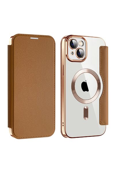 SKYDDAR INNOVATION Case for iPhone 14, SmartMag Book, Magsafe, RFiD, Card Holder, sticker set, Brown