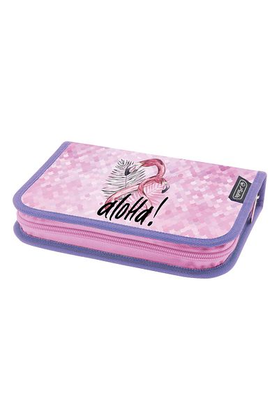 Herlitz Unequipped Pencil Case, Hidden Zipper, Textile Interior, 13.5x19.5x3 cm, Pink Flamingo