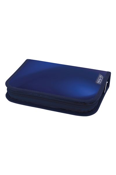 Herlitz Unequipped Pencil Case, 2 Flaps, Hidden Zipper, Textile Interior, 13.5x19.5x3 cm, Abstract Blue