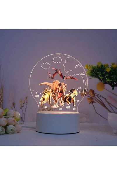 ILUMISHOP Lampa De Veghe LED, Dinozauri Jurassic Park, 7 Culori, Alimentare USB sau 3 baterii AA