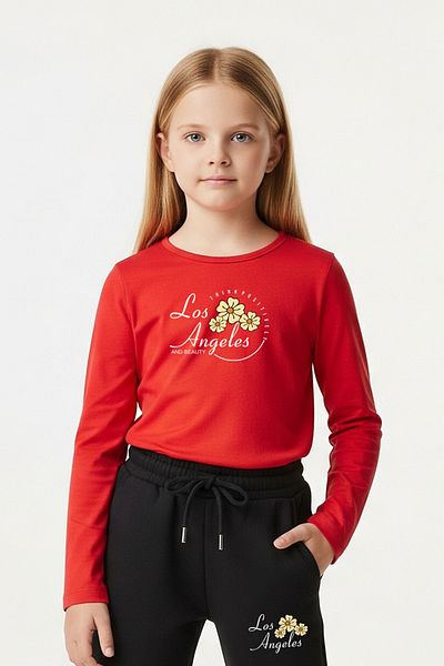 FYK KİDS Round Neck Los Angeles Printed Girl's Bottom-Top Set
