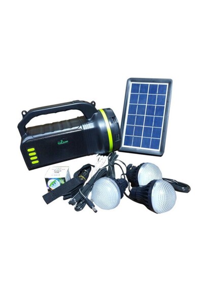 CcLamp Kit solar portabil cu radio, 4 becuri, bluetooth, player mp3, Powerbank, lanterna negru