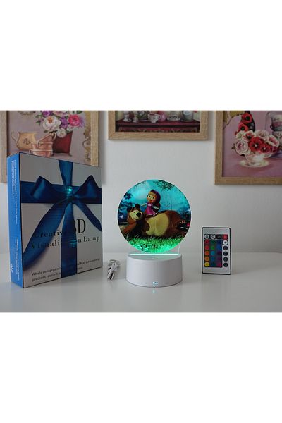 ILUMISHOP LED Night Light, Masha and the Bear, 16 Colors, with Remote Control, USB Power or 3 AA Batteries