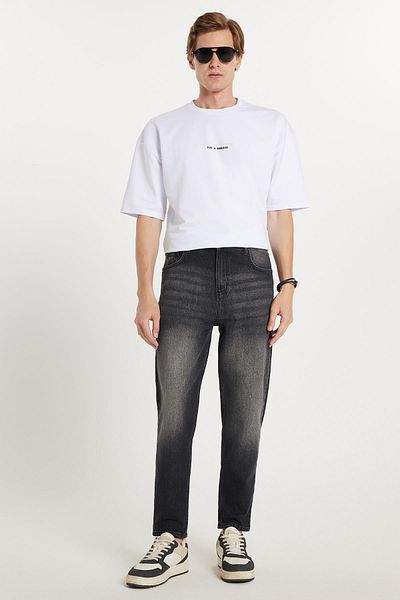 Tudors Ανδρικό Relax Fit Wide Cut Tube Leg Denim Washed Grinding Stretchy μαύρο τζιν παντελόνι
