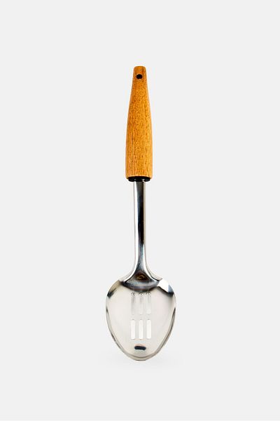 Cuisine Art Stainless Steel Slotted Serving Spoon With Acacia Handle, Silver