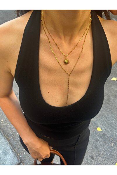 Hoop jewelery Design Steel Two Chain Sun Necklace