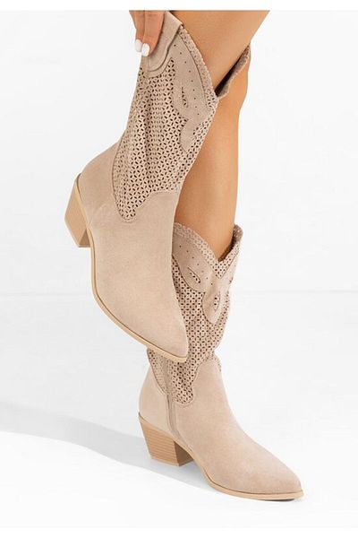 B T Shoes Lillie beige women's western boots