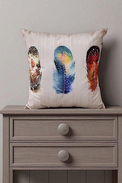 lissehome Colorful Feathers Digital Printed Throw Pillow Case - 40X40 cm