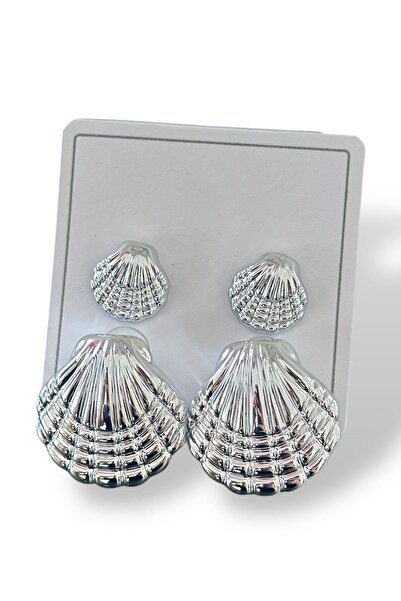 TAKIŞTIR Gümüş Renk Deniz Kabuğu Figürlü Küpe Set