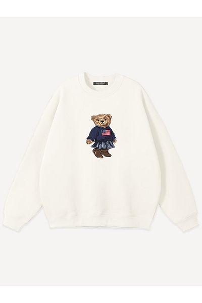 Mad&Calf Unisex Teddy Girl Printed Crew Neck Oversize Sweatshirt