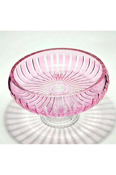 Kristal Market Handmade Crystal Vertical Pattern 28 cm Decorative Presentation Stand Tableware Presentation Bowl