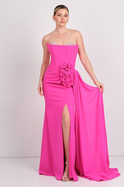 Mor Sposa Women's Strapless Bodice Fish Form Evening Dress 7639 Fuchsia