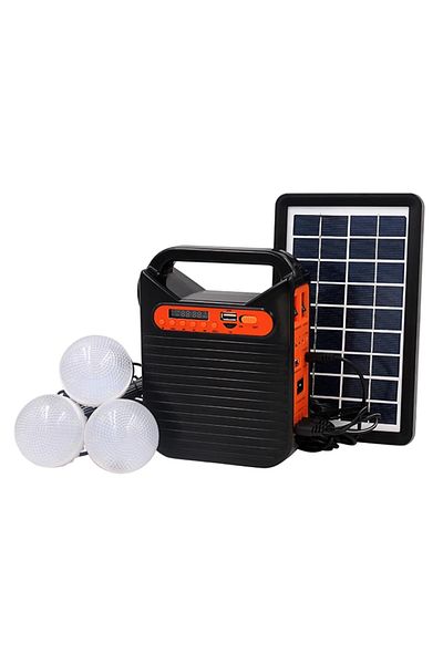 Soleil World Kit solar portabil, lanterna, USB/TF, Bluetooth si 3 becuri LED negru/portocaliu