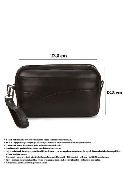CERFF LEATHER CLUP Black Genuine Leather Multi-Compartment Portfolio & Clutch Hand & Wrist Bag