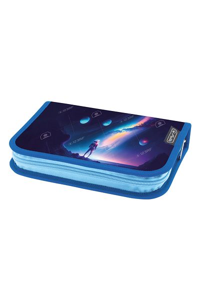 Herlitz Unequipped Pencil Case, 2 Flaps, Hidden Zipper, Textile Interior, 13.5x19.5x3 cm, Space Light