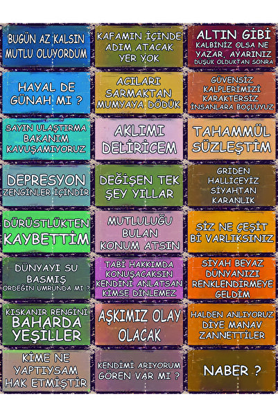Hayal Poster Karışık Duvar Yazıları 24lü 1009 Retro Ahşap Poster