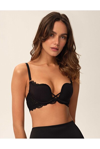 ESOTIQ Push-Up Plunge Bra Deep V-Neck Cleavage Plunging with Lace Details Rem...