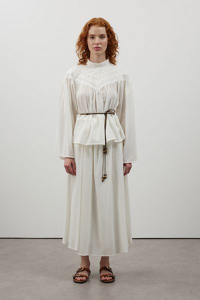 FUSHYA Collar Lace Detailed Skirt Suit