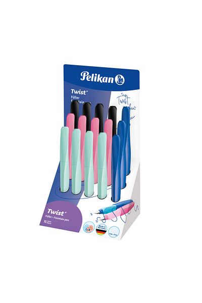 Pelikan Twist Fountain Pen, Medium Nib, Ergonomic Grip, Ambidextrous, 1 Large Cartridge, Various Colors