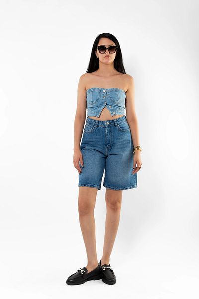 Bak Moda Blue Denim Crop with Button Closure