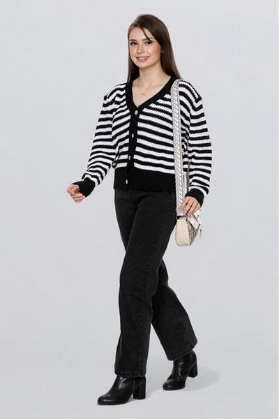 EZGİ KILINÇ Women's Stone Button Detailed Striped Cardigan Tr1004