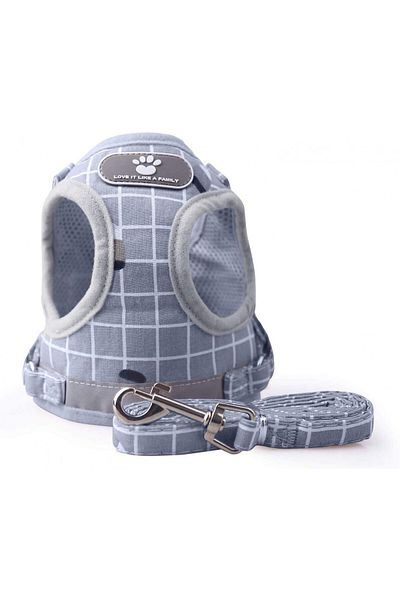 KINGLEAD Set ham și lesă pentru câini, material textil, alb/albastru, mărimea XS