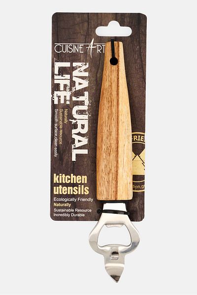 Cuisine Art Stainless Steel Bottle Opener With Acacia Wood Handle, Beige