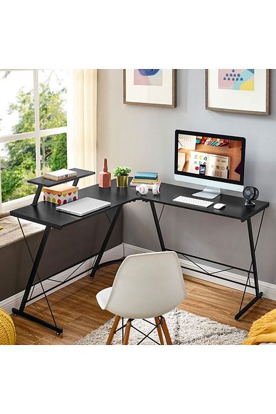 COOYA 51x51 Inches L Shaped Gaming Desk with Monitor Stand&Drawer,Corner Desk Table for Home Office,Black