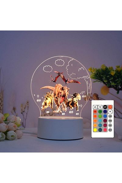 ILUMISHOP Lampa De Veghe LED, Dinozauri Jurassic Park, 16 Culori, cu telecomanda