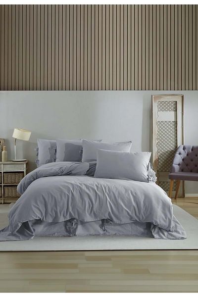 Mandaş Σετ παπλωματοθήκης Dantele Garcia Muslin Cotton Αντιαλλεργικό Διπλό Σετ-Ανθρακίτης