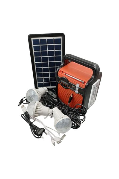 Easy power Kit solar portabil cu 3 becuri led, functie power bank, radio FM stereo negru/portocaliu