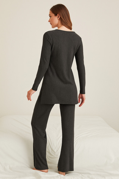 ocke Ribbed Slit Detailed Women's Pajama Set – Wide Leg